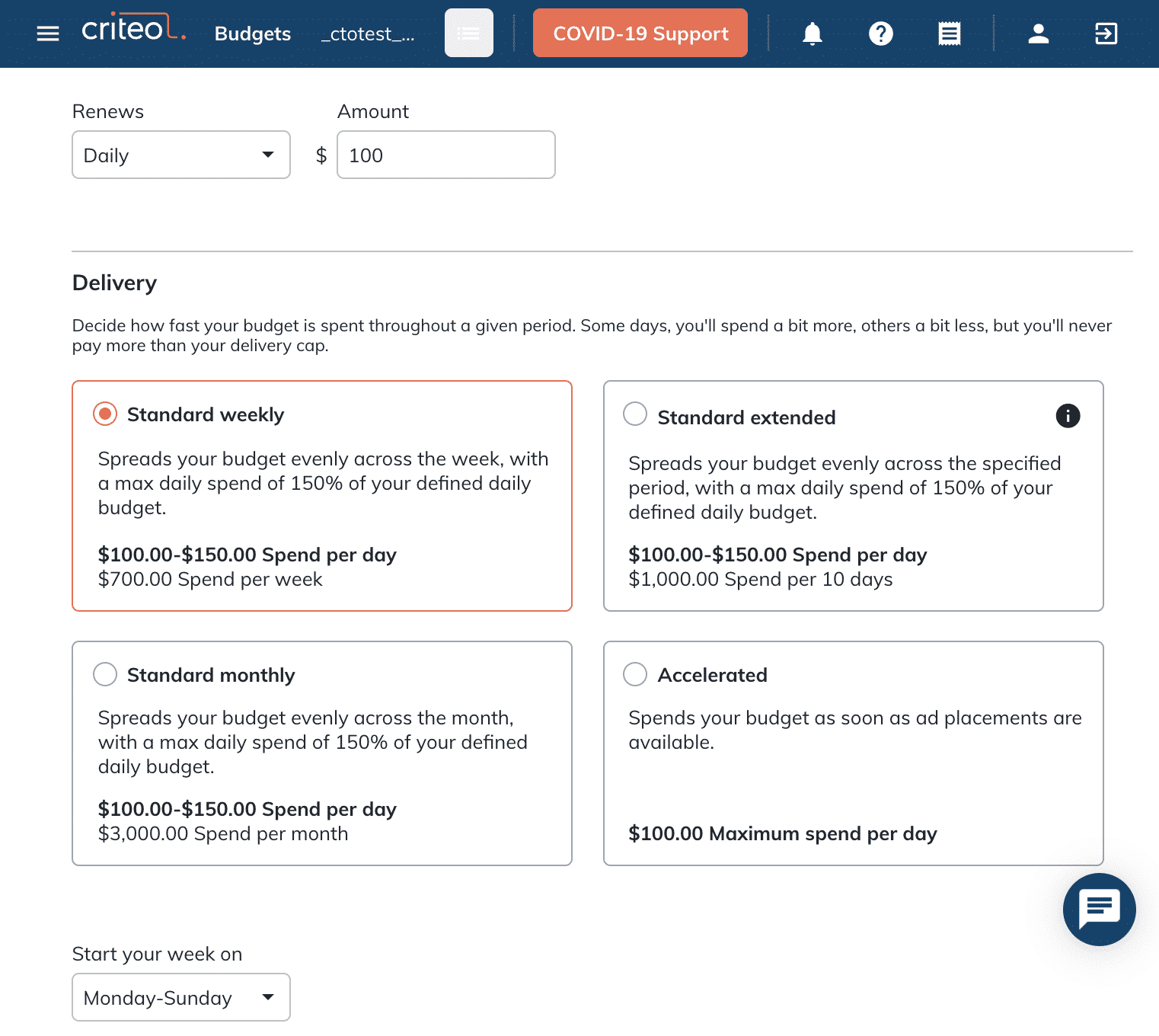 Criteo daily budget options